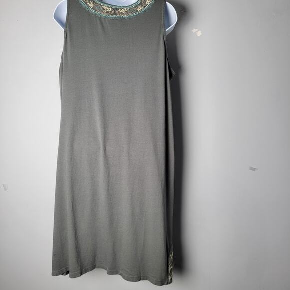 J.Jill Women’s M Green Embroidered Sleeveless Dress Cotton Tencel Boho Artsy - Picture 4 of 8
